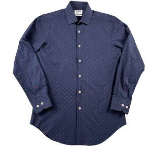 TM Lewin Dress Shirt Mens 15.5 33 Fitted Blue Geometric Button Down Formal